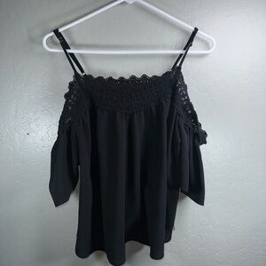 Guess black lace cold shoulder blouse Y2K chic